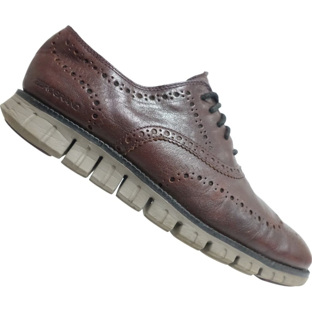 COLE HAAN Men Zerogrand Wingtip Oxfords Size 10.5 M Burgundy Lase C30279